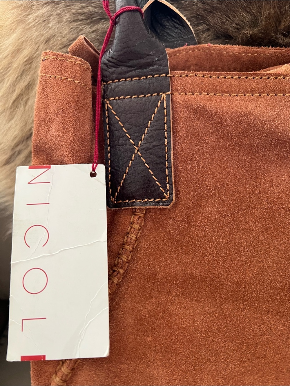 NICOLI Rust Suede Leather Tote Bag Made in Italy - Picture 5 of 13
